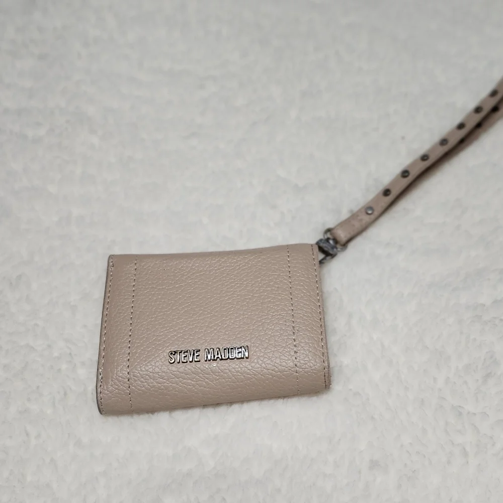 Steve Madden Taupe Pebbled Wristlet with Studded Buckle